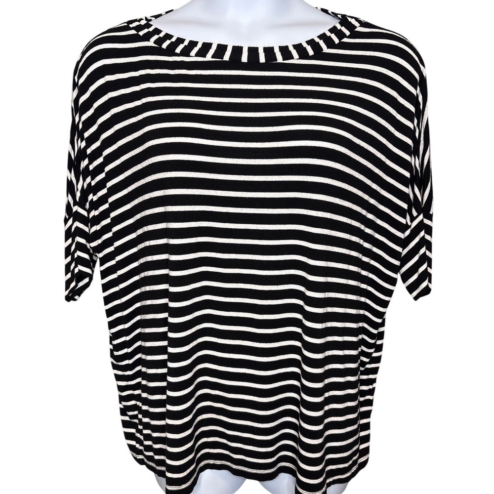 Chico's Womens Black White Striped Boat Neck Dolman Sleeve Top Size 3 XL Basics